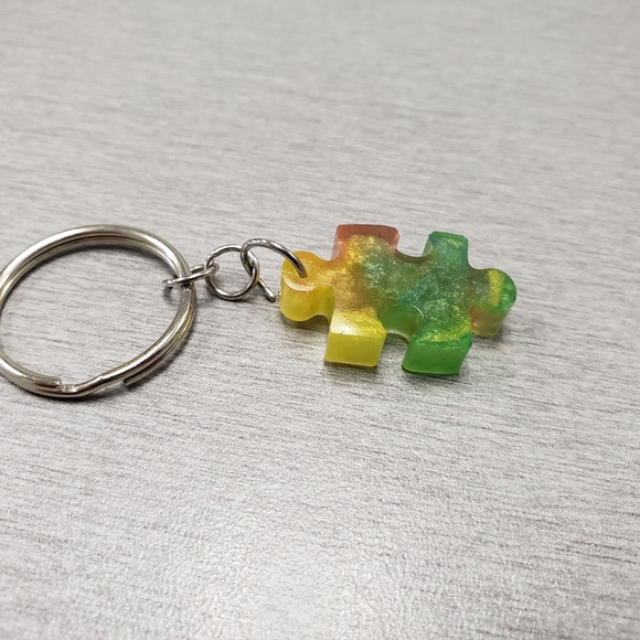 Handmade Colorful Puzzle Piece Keychain – Multicolor by Homespun Utopia - Picture 3 of 5
